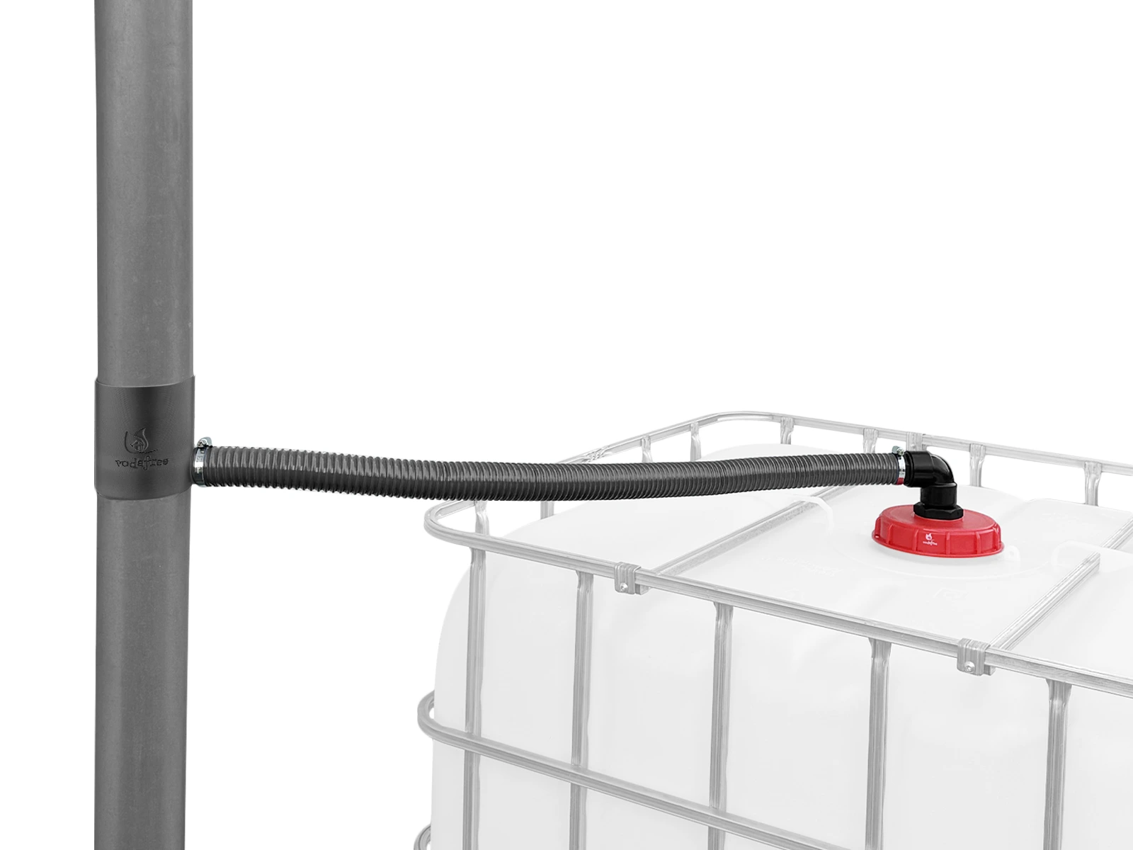 vodafree Sada sběrače vody pro IBC, GUSTAV 100mm ČERNÁ Průměr horního víka nádrže: 155 mm, VYBERTE délku připojovací hadice: 3 metry