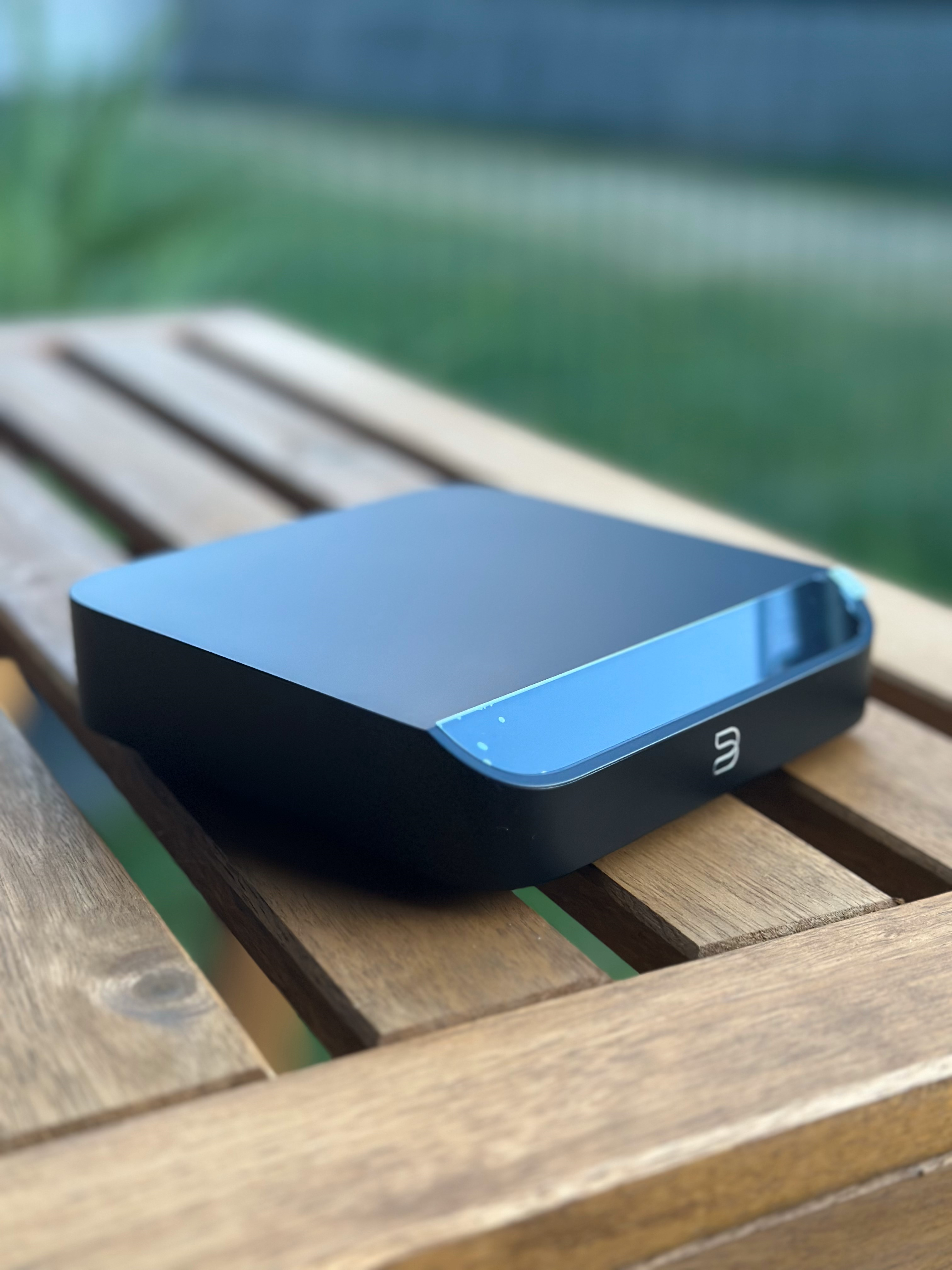 Bluesound Node Nano on table detail closer