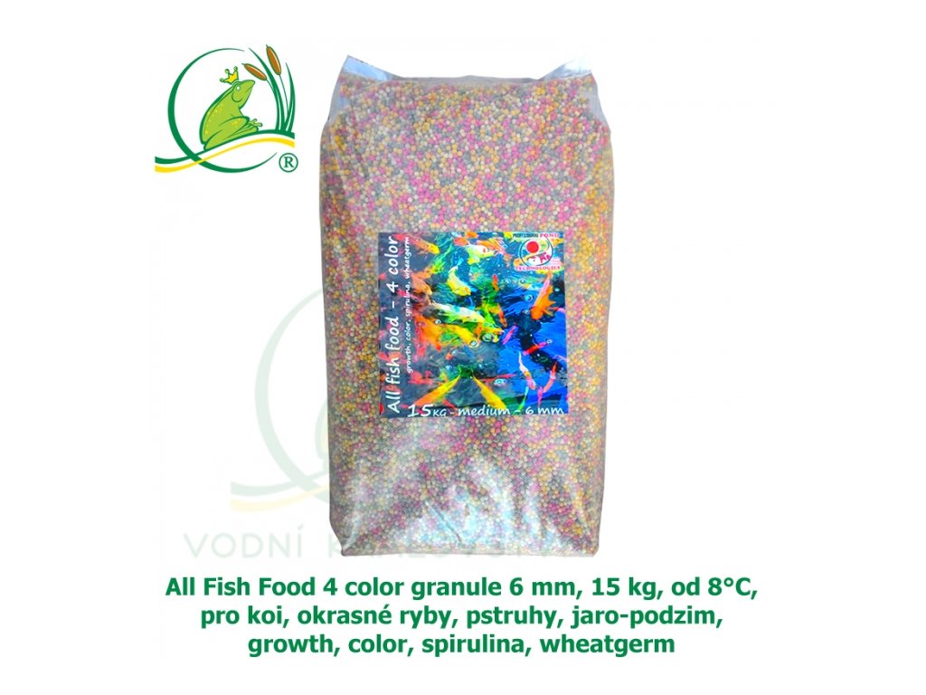 VK all fish food 4 color granule 6mm 15kg od 12 c pro koi a okrasne ryby jaro podzim growth color spirulina wheatgerm