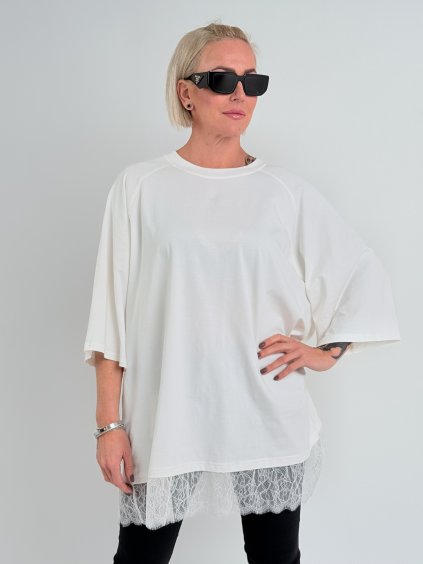 Smetanové triko s krajkou CLOVER