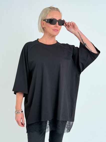 Černé triko s krajkou CLOVER