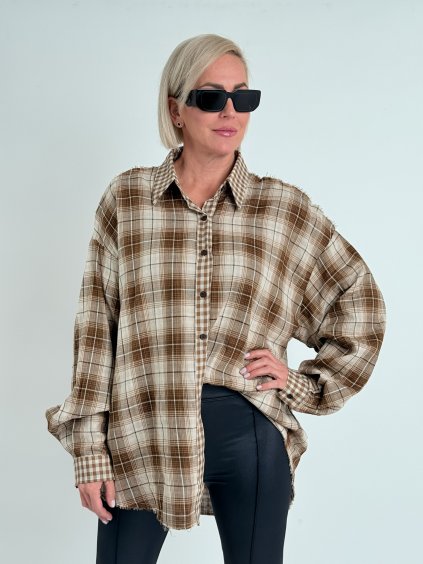 Béžová kostkovaná košile BULOC