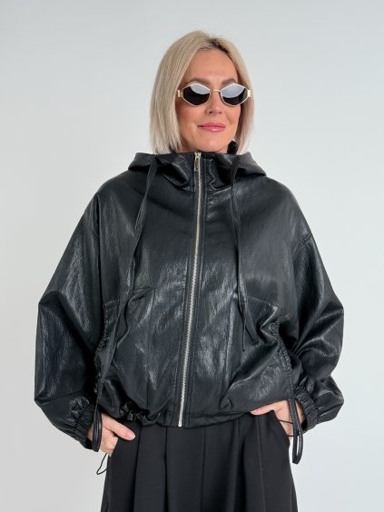 Černá koženková bunda FASHION