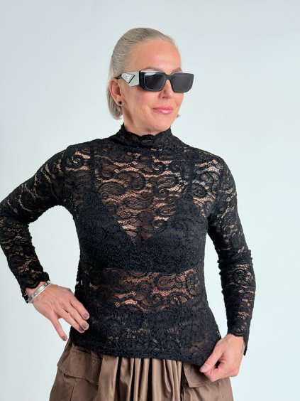 Čierna čipkovaná košeľa LONAS