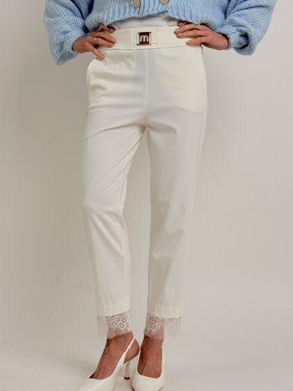 Krémové nohavice s čipkou STATION