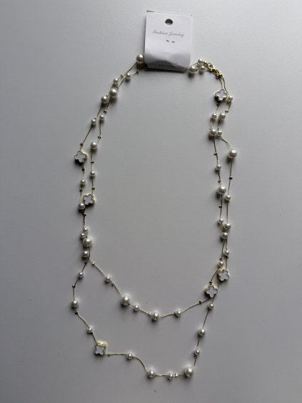 Perlový náhrdelník so štvorlístkom CLOVER (Farba Biela)