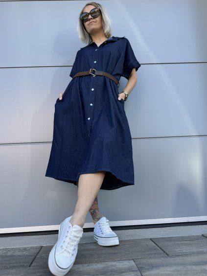 Košilové denimové šaty