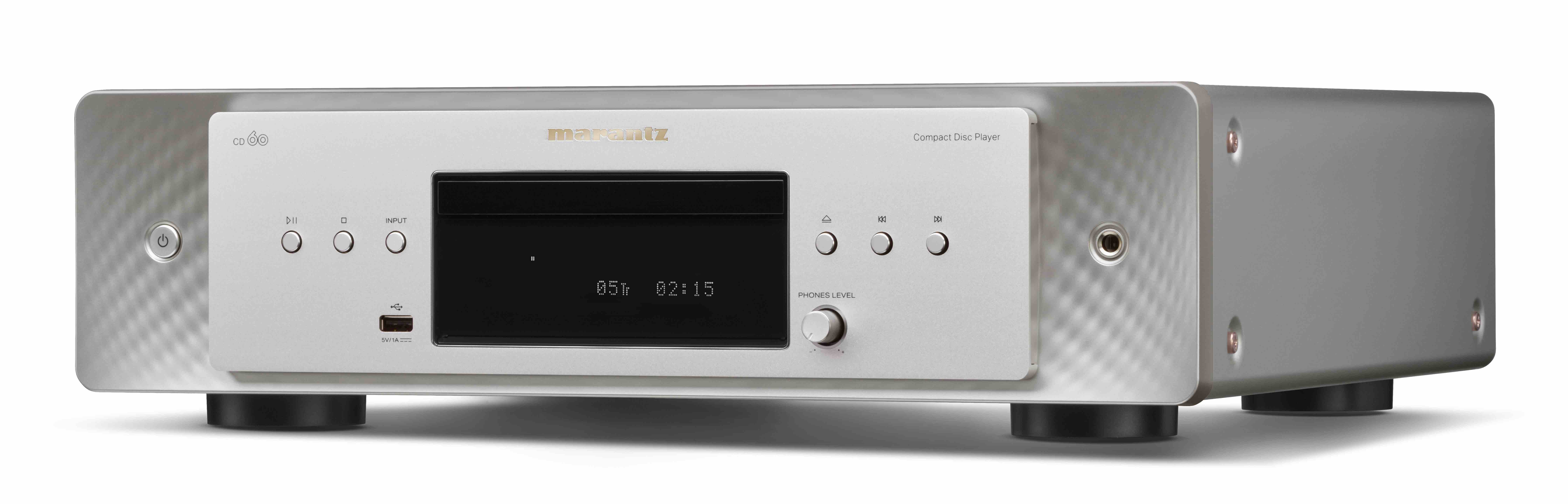 Marantz CD60 stříbrný, pohled zleva — detail zadního panelu s konektory