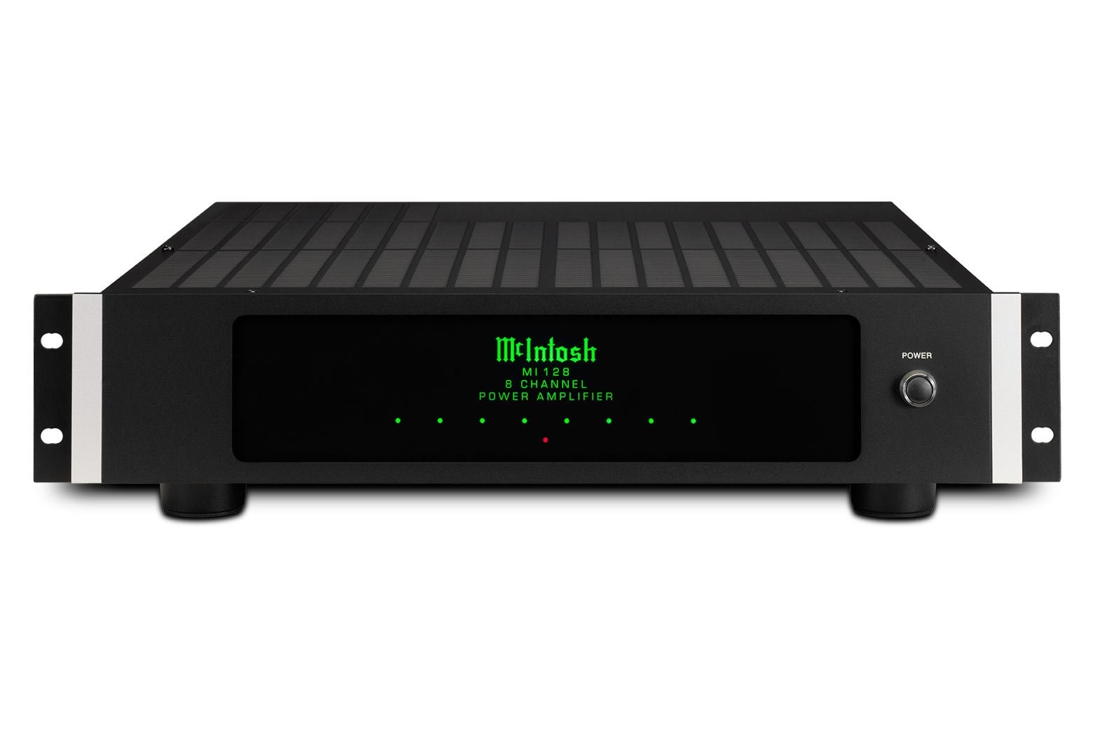 McIntosh MI128 s nasazenými montážními ušími pro instalaci do 2U racku
