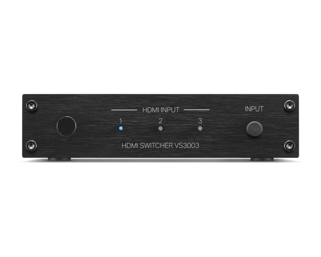 Čelní pohled na přepínač Marantz VS3003 s broušenou hliníkovou přední deskou