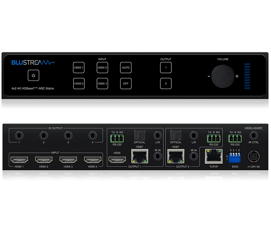 Blustream HMXL42ARC-KIT — maticový přepínač a extender 4x2 HDBaseT s dvojicí přijímačů RX70CS