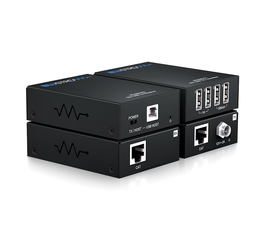 Detail portů USB typu A a typu B na jednotkách Blustream UEX50B-KIT