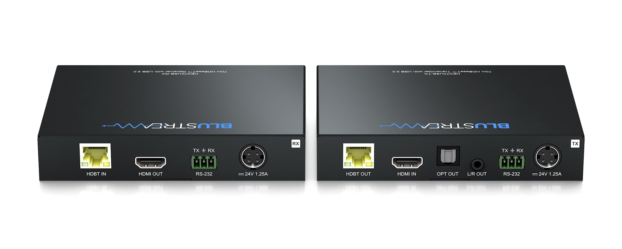 Pohled na porty USB a HDMI audio breakout na Blustream HEX70USB-KIT