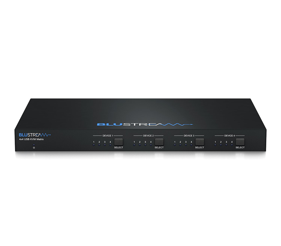 Zadní panel přepínače MX44KVM s USB-A porty, RS-232 a GPIO konektory