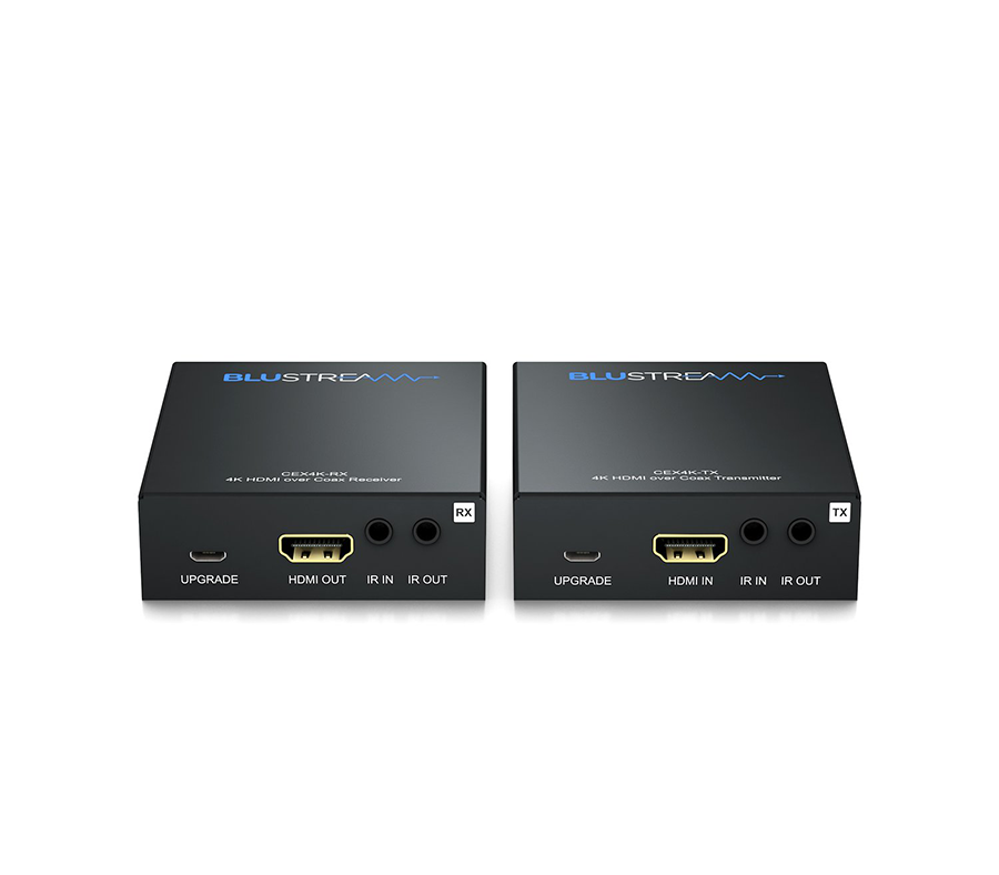 Blustream CEX4K-KIT — detail konektorů vysílače s HDMI vstupem, koaxiálním výstupem a IR portem