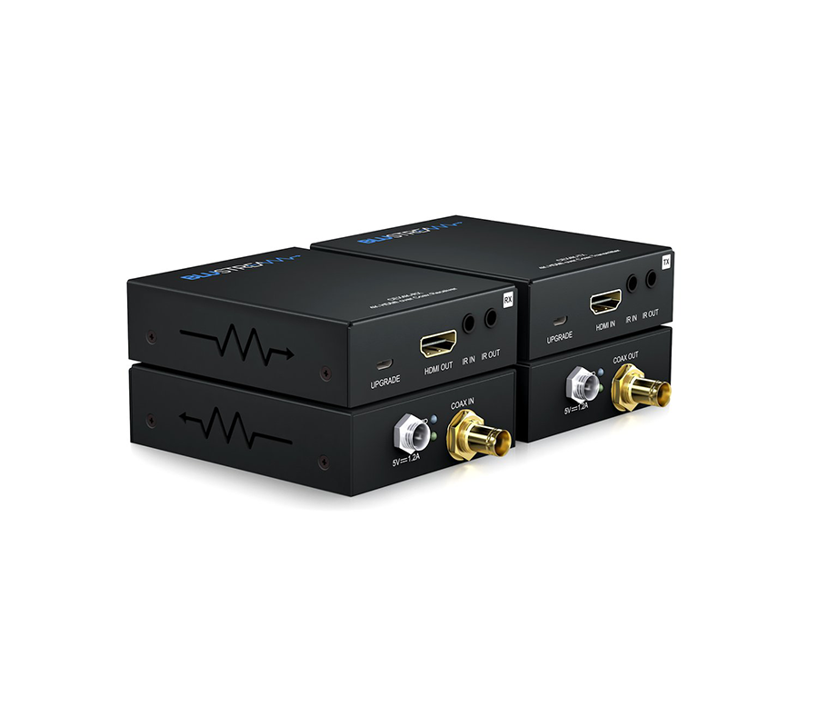 Blustream CEX4K-KIT — detail přijímače s koaxiálním vstupem a HDMI výstupem