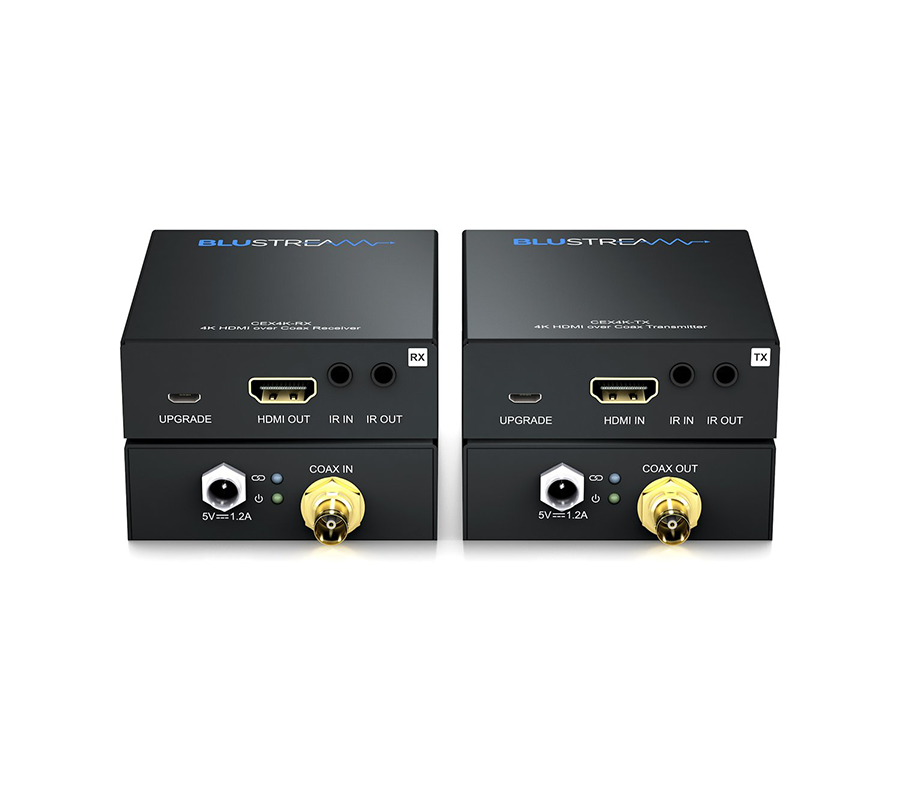 Blustream HDMI extender CEX4K-KIT — dvojice zařízení, vysílač a přijímač pro přenos HDMI po koaxiálním kabelu