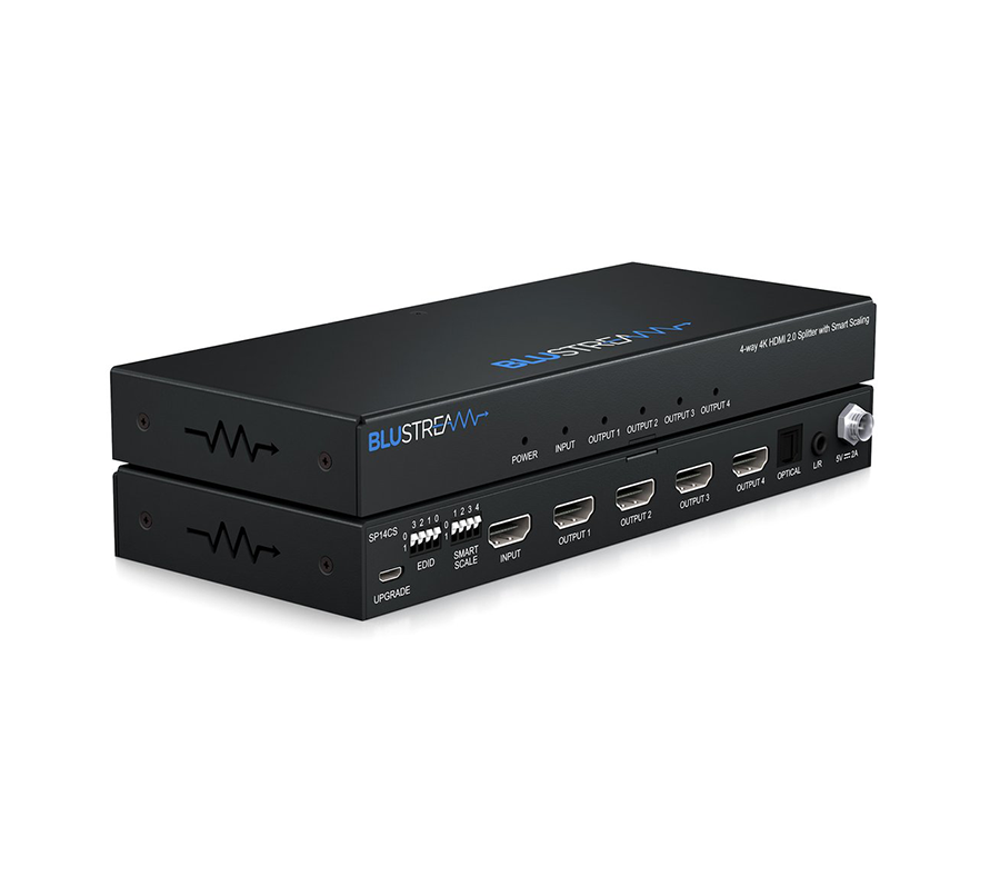 Blustream HDMI rozbočovač SP14CS pohled na zadní panel s konektory a audio breakout výstupy