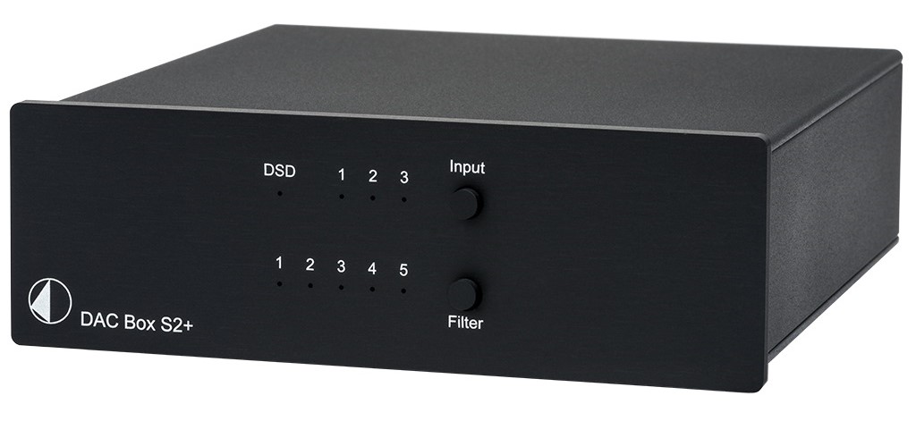 Pro-Ject DAC Box S2 v černém hliníkovém pouzdře z čelního pohledu