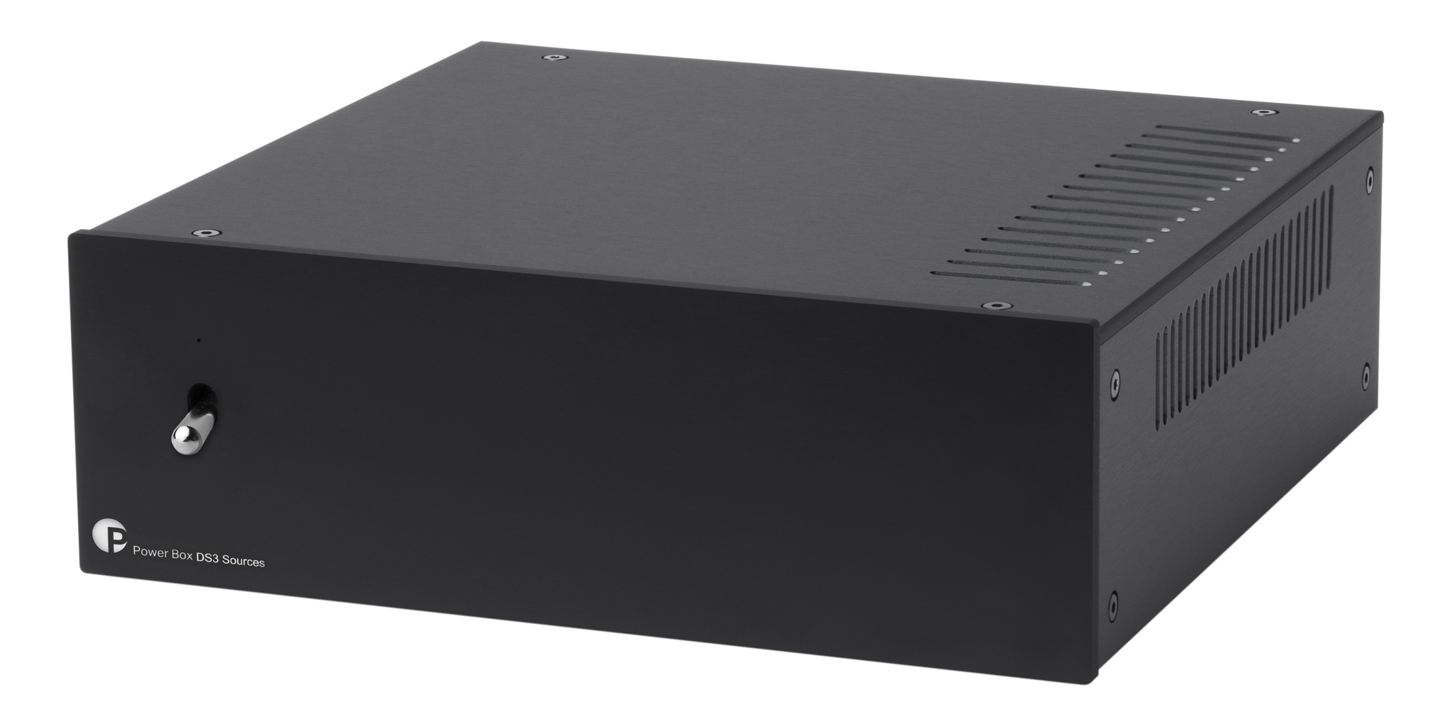 Pro-Ject Power Box DS3 Sources, čelní pohled na hliníkovou skříňku