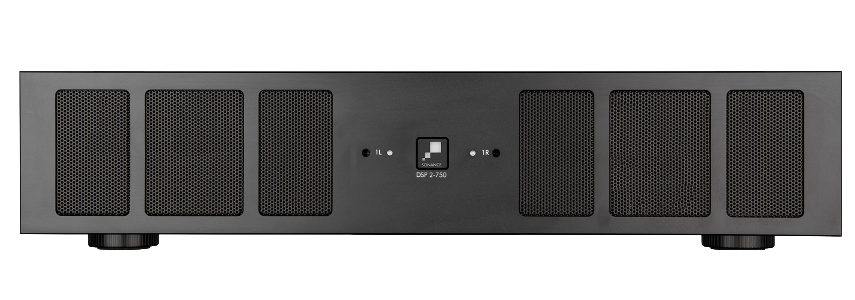 Sonance Sonamp DSP 2-750 MKII — zadní panel s reproduktorovými terminály a vstupy