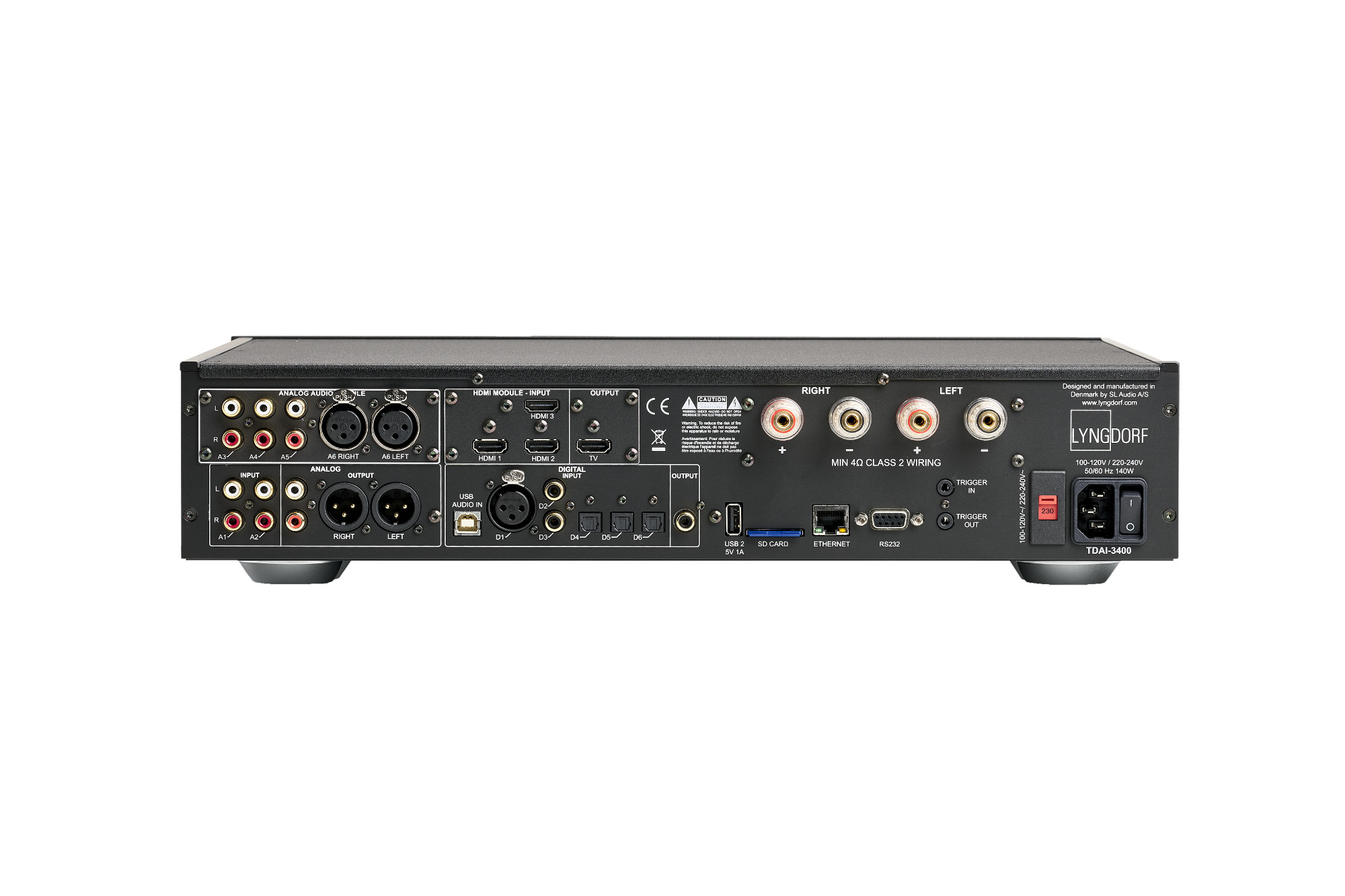 Lyngdorf TDAI-3400 zadní panel vstupy a výstupy