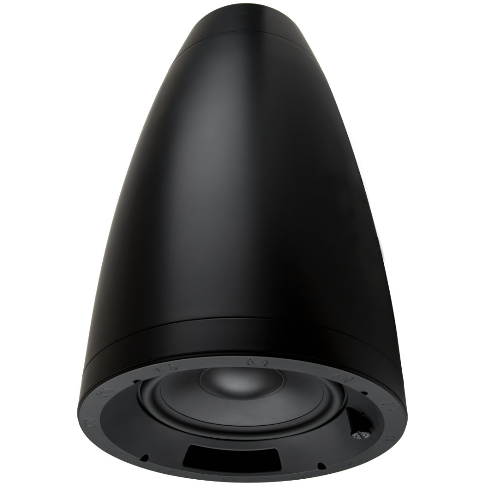 Detail 203 mm polypropylenového basového měniče Sonance PS-P83WT s otočným přepínačem výkonových odboček transformátoru pro 70 V a 100 V