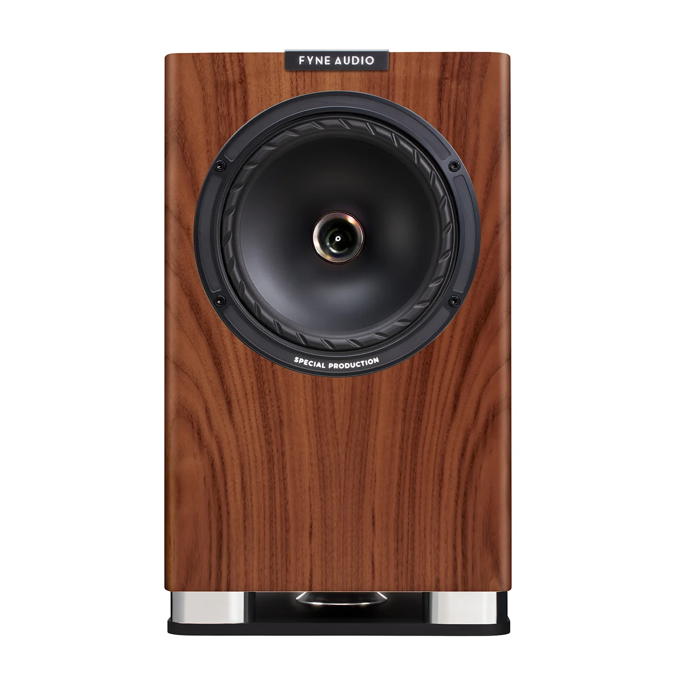 Fyne Audio F701SP v provedení Natural Walnut, čelní pohled na koaxiální měnič a basový měnič