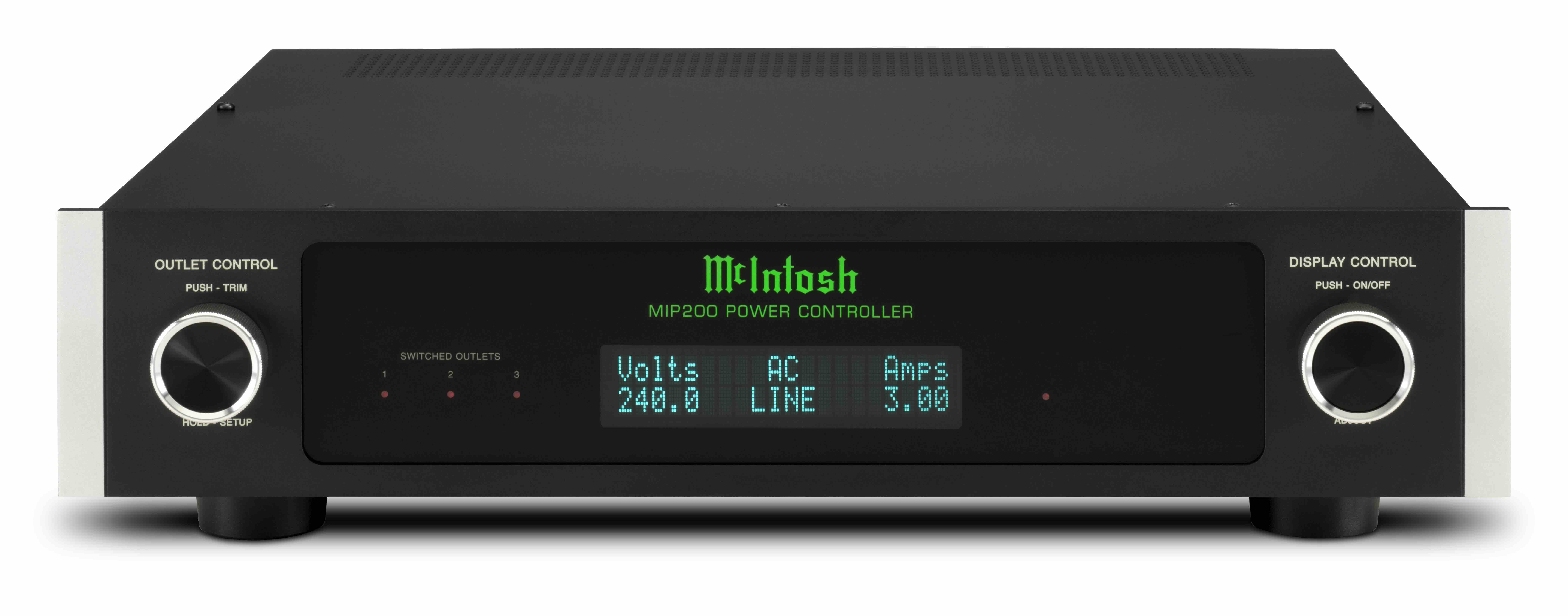 Čelní horní pohled na McIntosh MIP200 s ovládacími knoflíky a displejem