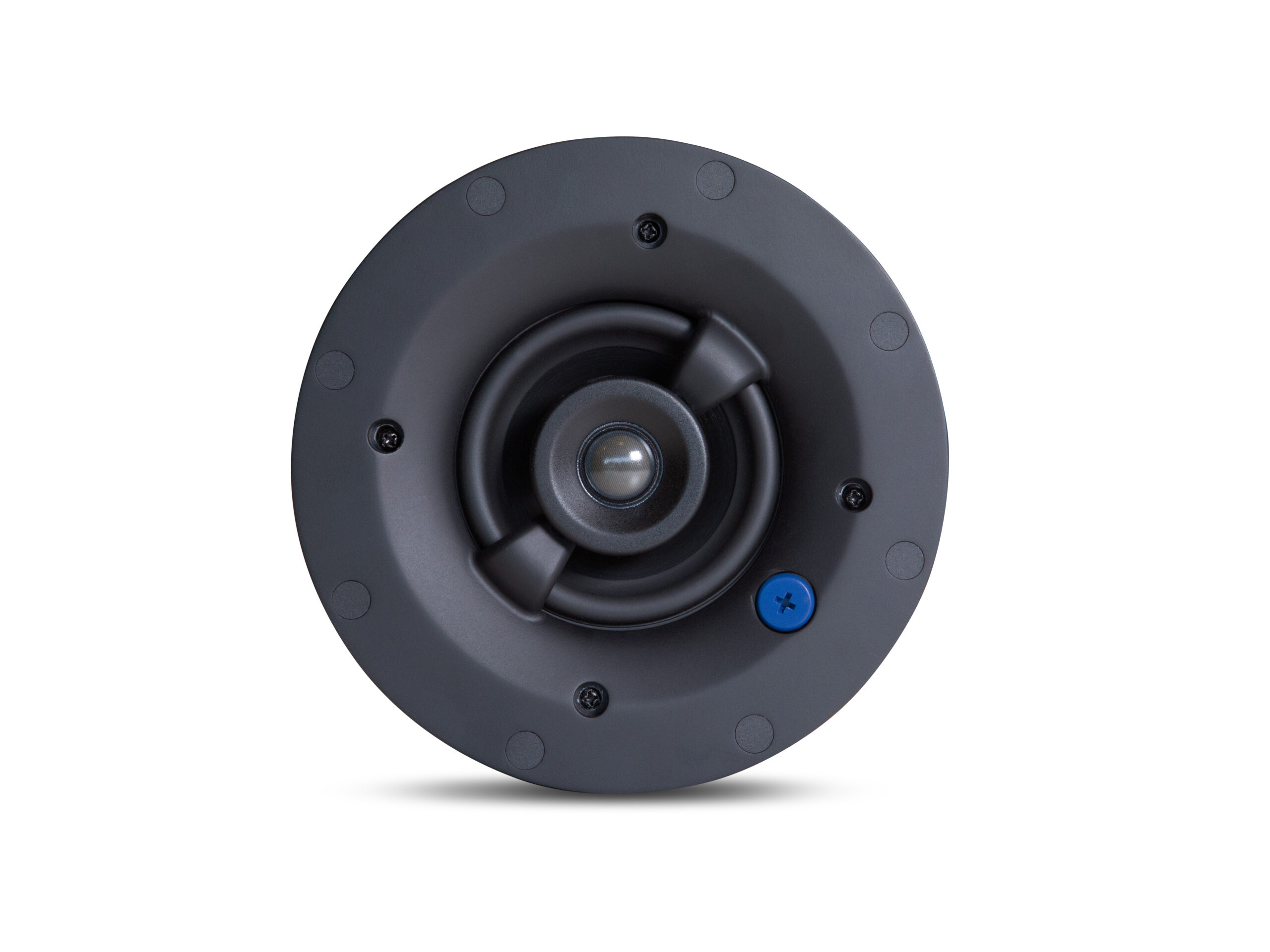 Čelní pohled na Bluesound Professional BCS250 s bílou magnetickou mřížkou