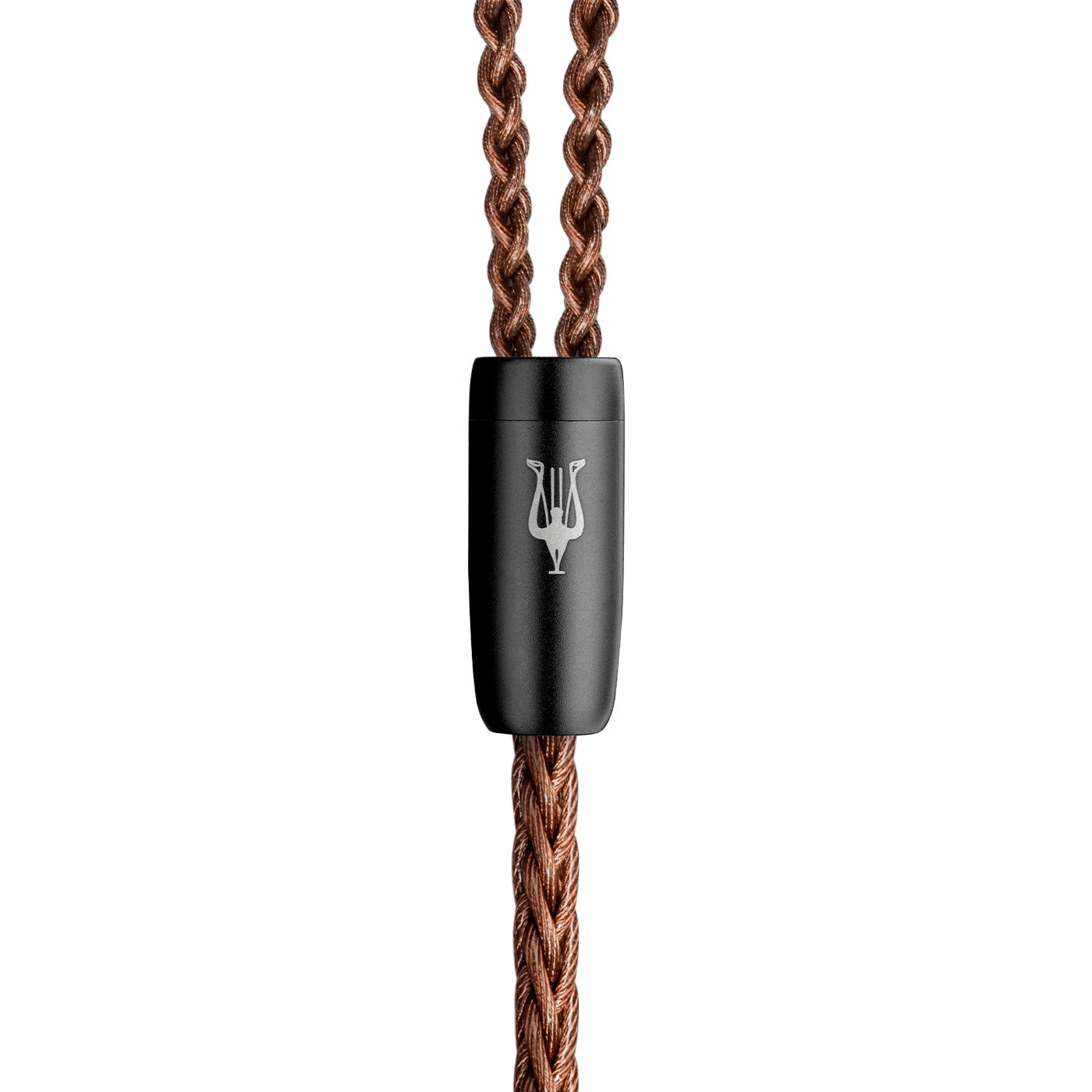 Detail hliníkového Y-splitteru kabelu Meze Audio Mini XLR Copper PCUHD Cable s logem Meze Audio
