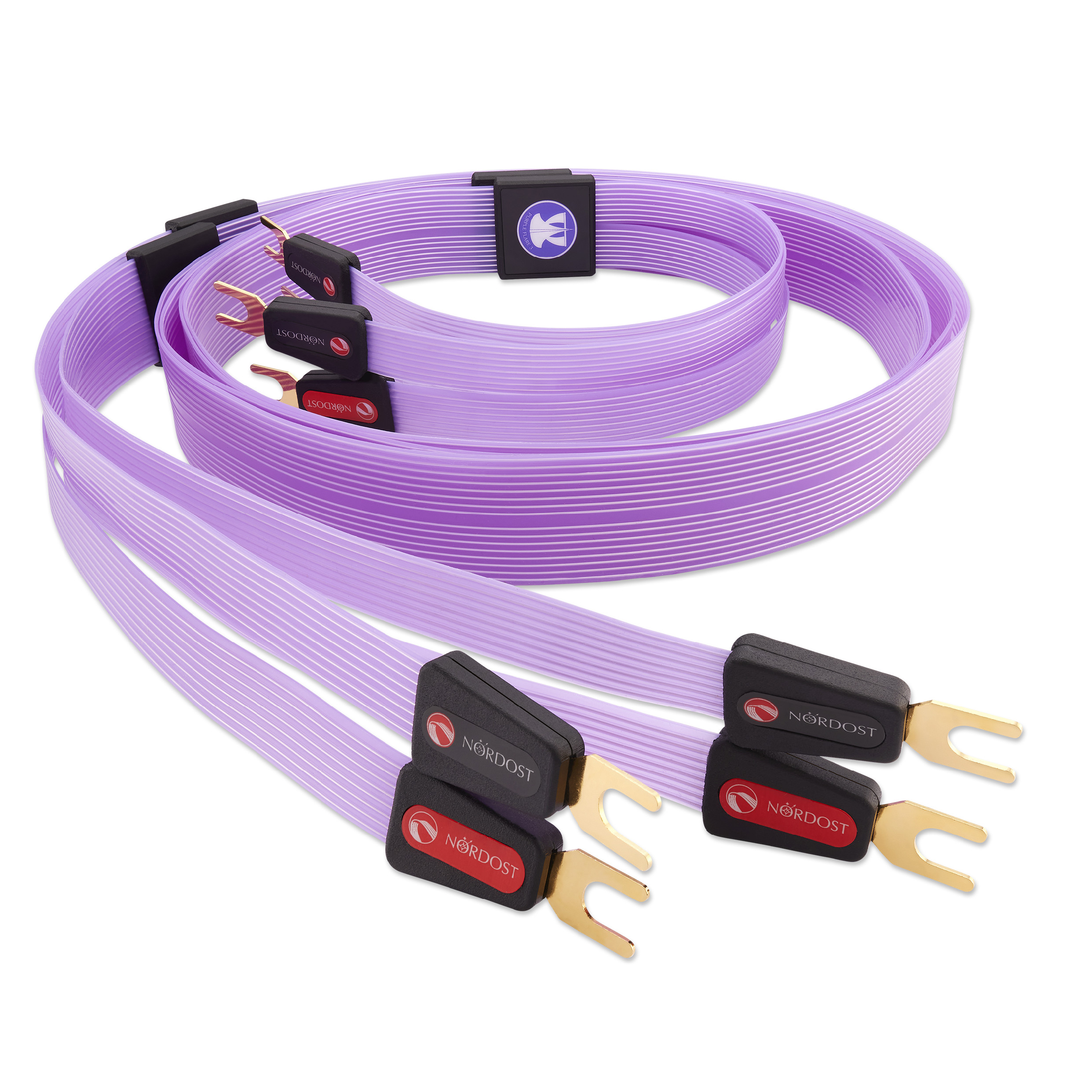 Kabel Nordost Purple Flare 3 zapojený do reproduktorových terminálů