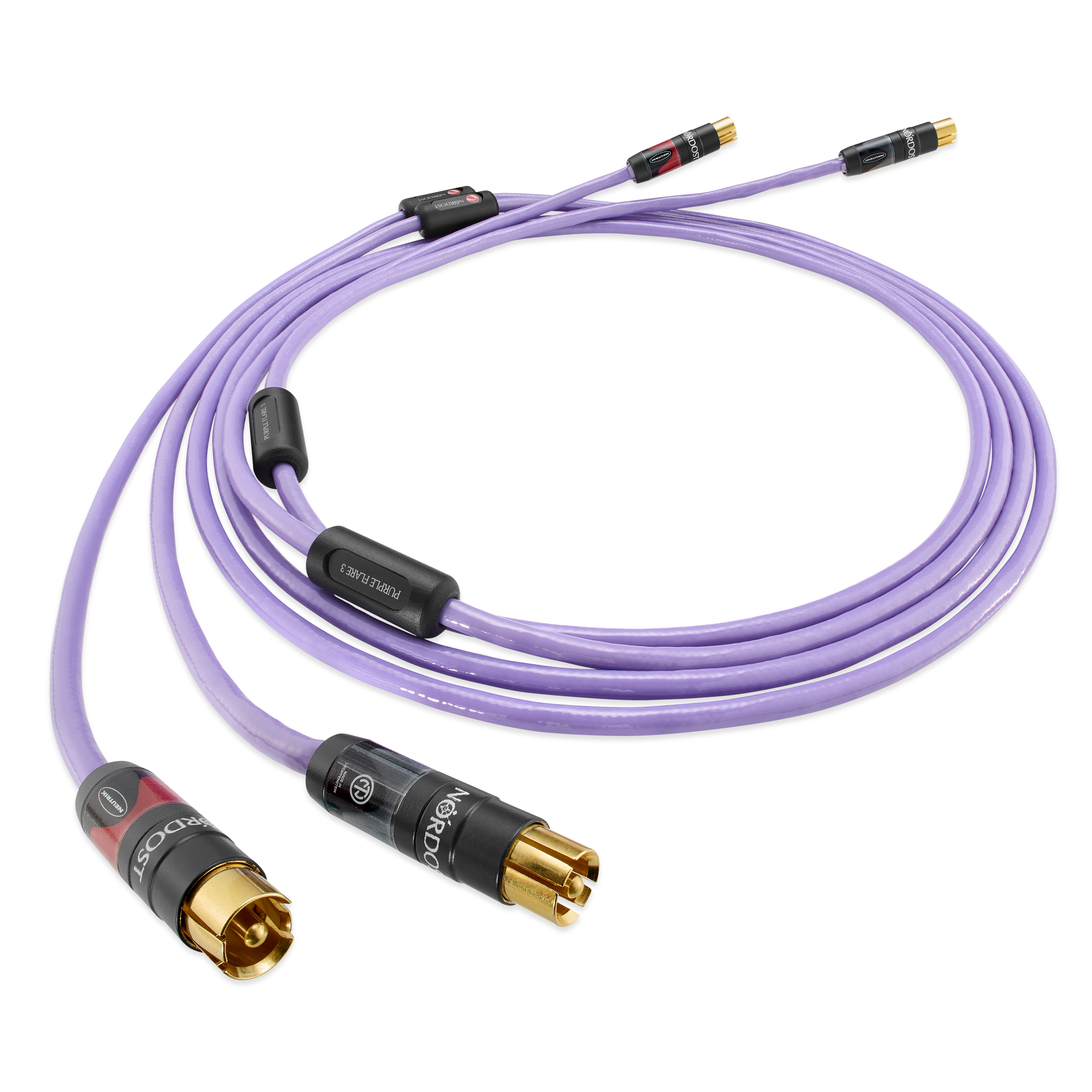 Detail kabelu Nordost Purple Flare 3 s RCA konektory