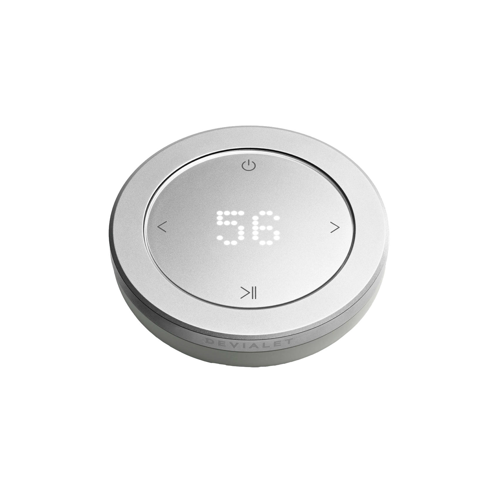 Devialet Remote ve variantě Iconic White v ruce