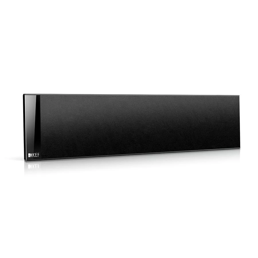 Detail černého provedení KEF T301c se zaměřením na 25mm větraný tweeter a basové měniče 115 mm