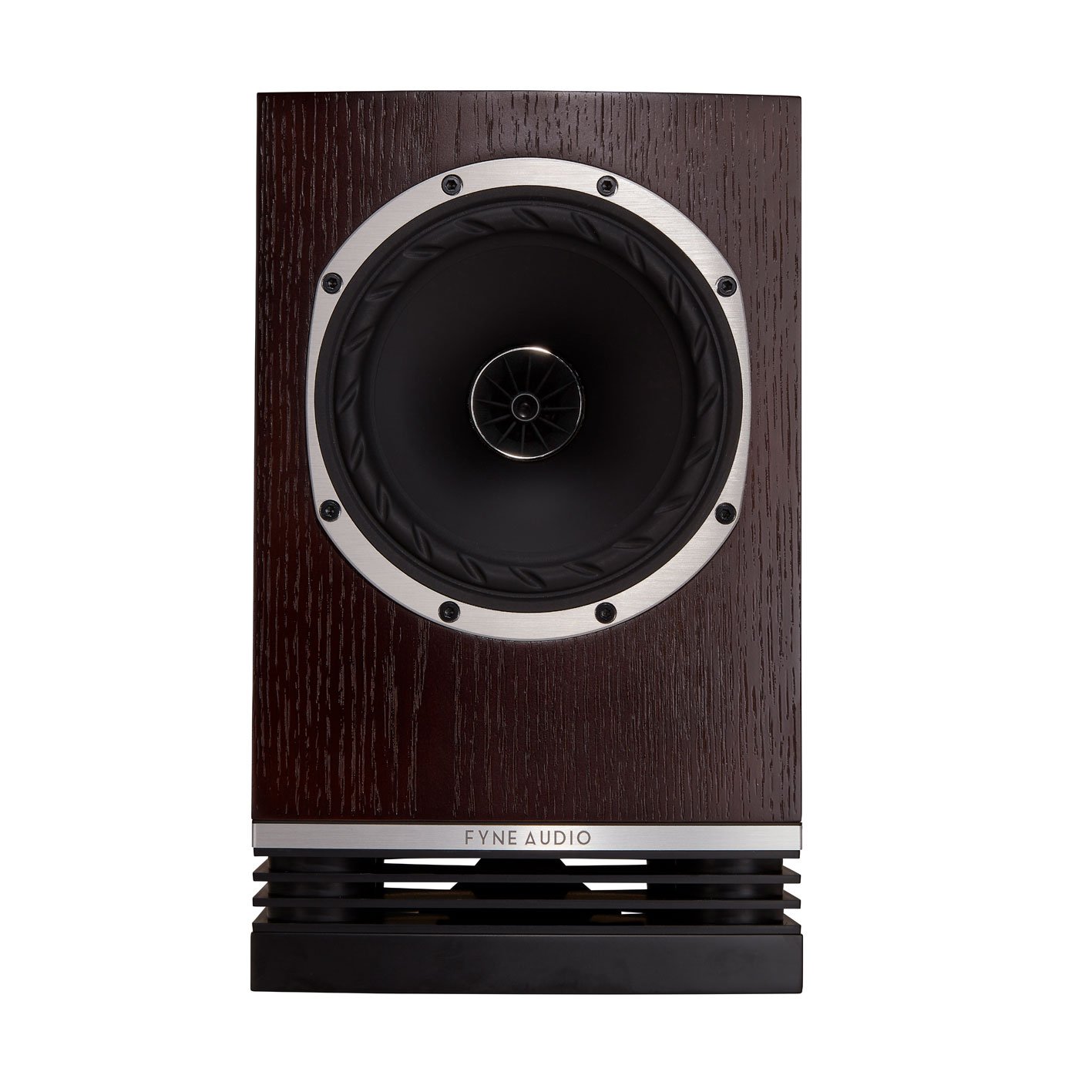 Fyne Audio F500 v provedení tmavá ořechová dýha, čelní pohled na koaxiální měnič