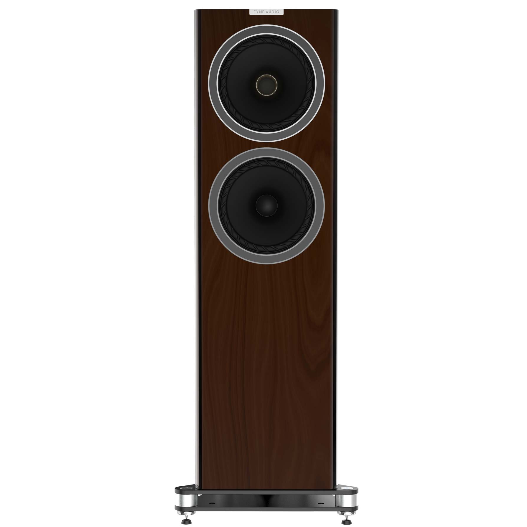 Sloupová reprosoustava Fyne Audio F703 v ořechové dýze zepředu