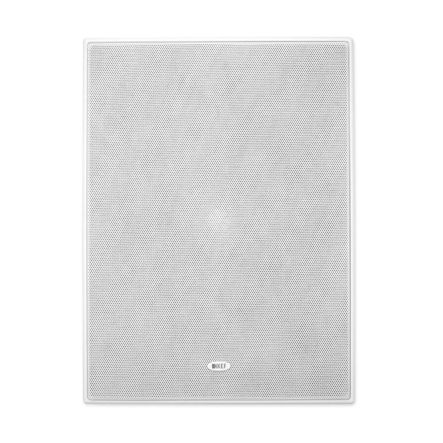 KEF Ci 200QL s nasazenou bílou mřížkou, čelní pohled