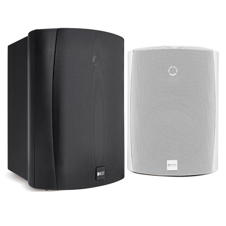 Pár KEF VENTURA 6 — černá a bílá varianta vedle sebe, packshot na neutrálním pozadí