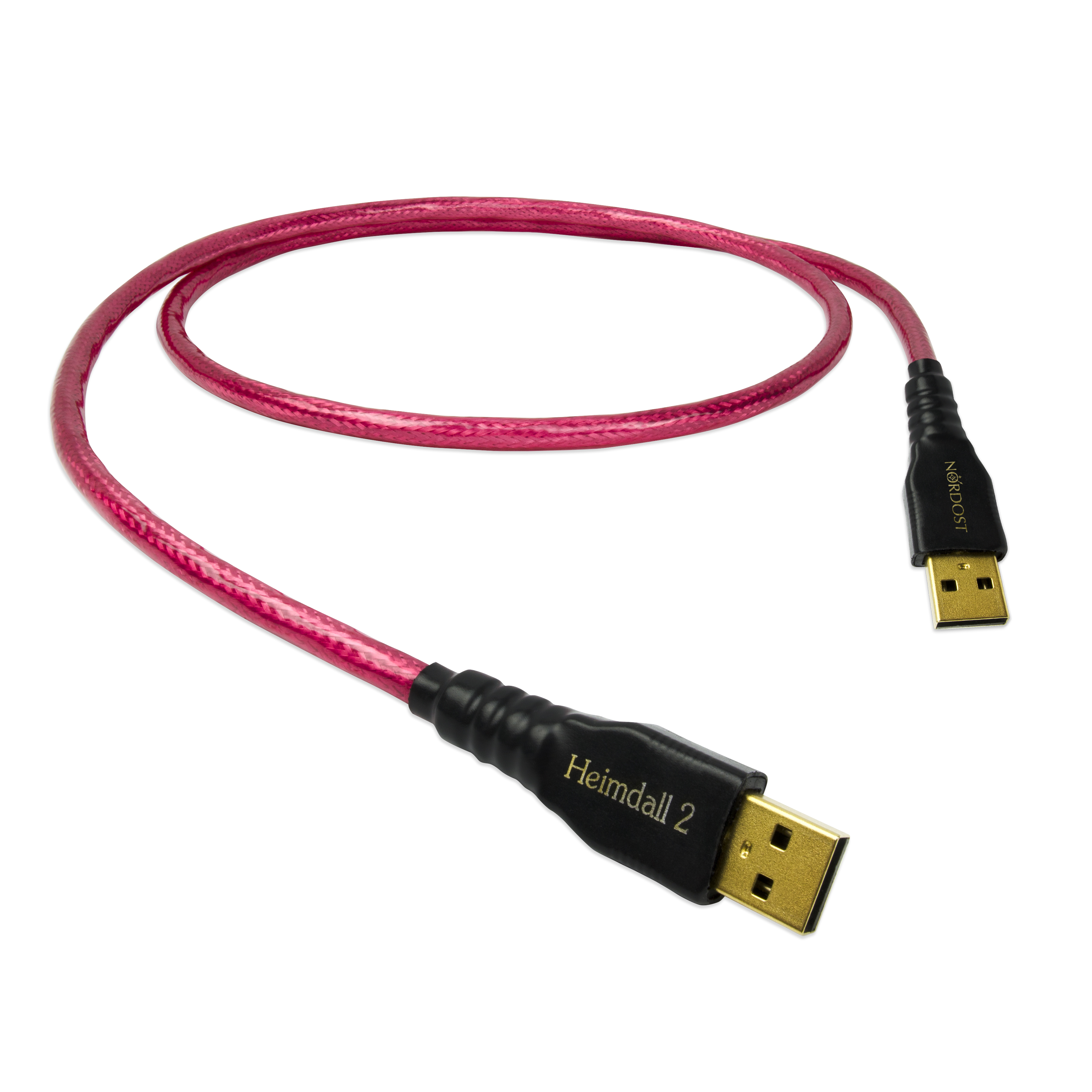 Kabel Nordost Heimdall 2 USB s konektory USB Type A a Type B na bílém pozadí