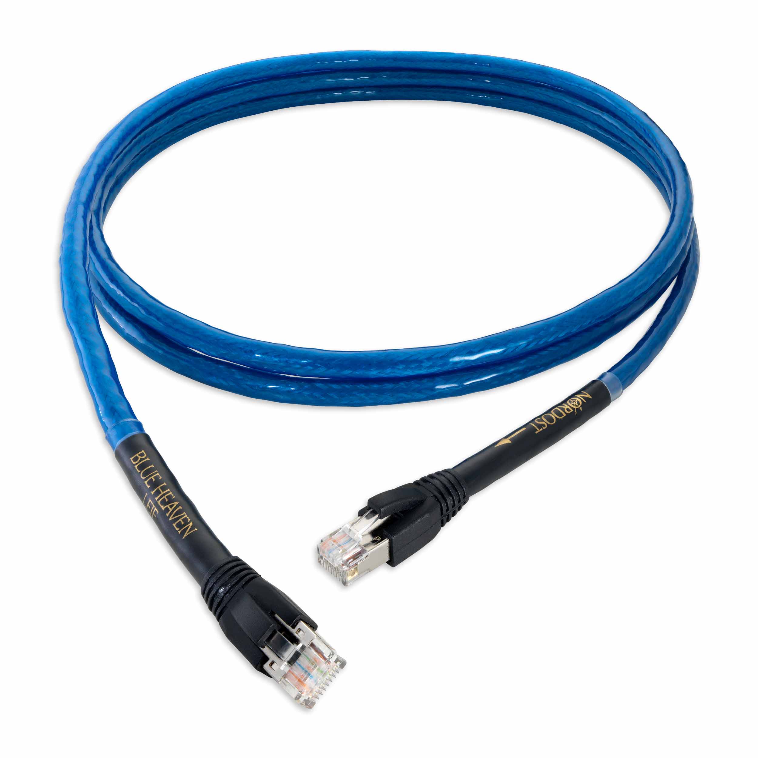 Packshot Nordost Blue Heaven ethernet cable — modrý kabel s konektory 8P8C/RJ45