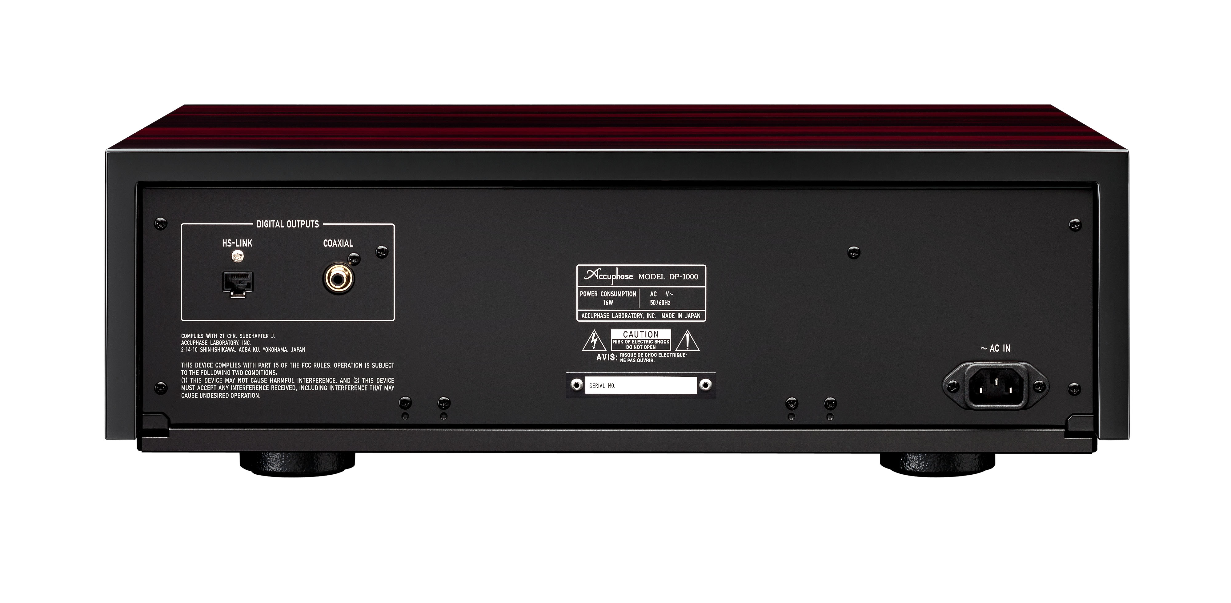 Zadní panel Accuphase DP-1000 s digitálními výstupy HS-LINK a koaxiál a se síťovým vstupem AC IN