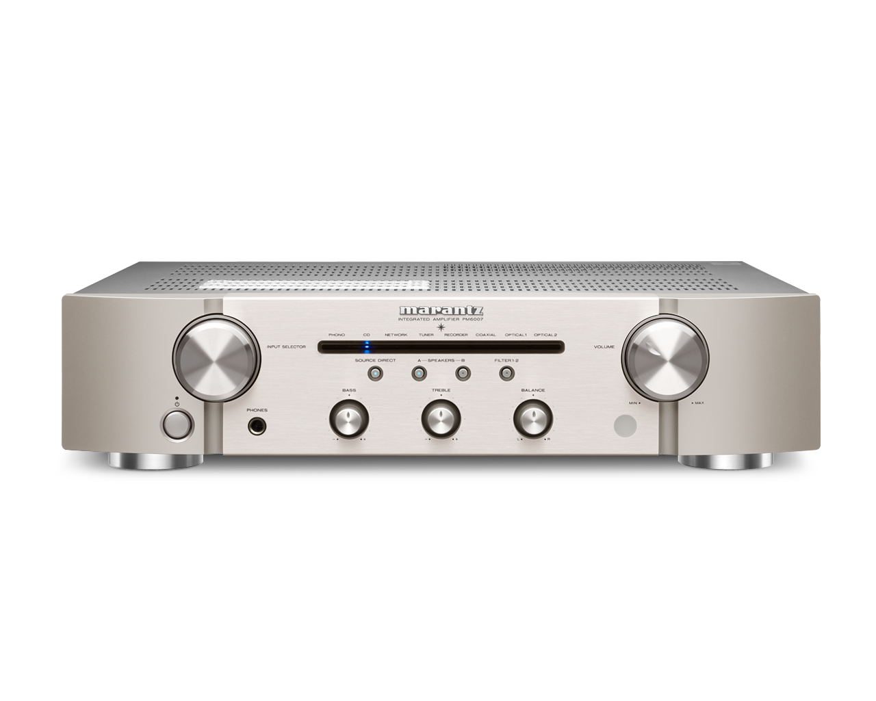 Zadní panel Marantz PM6007 s analogovými a digitálními vstupy a reproduktorovými terminály