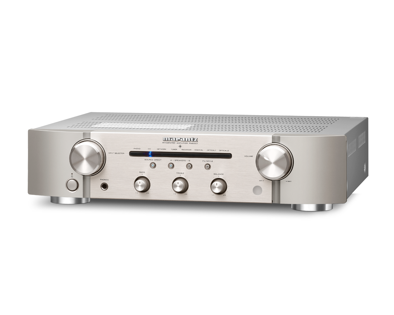 Integrovaný zesilovač Marantz PM6007 v černém provedení čelním pohledem