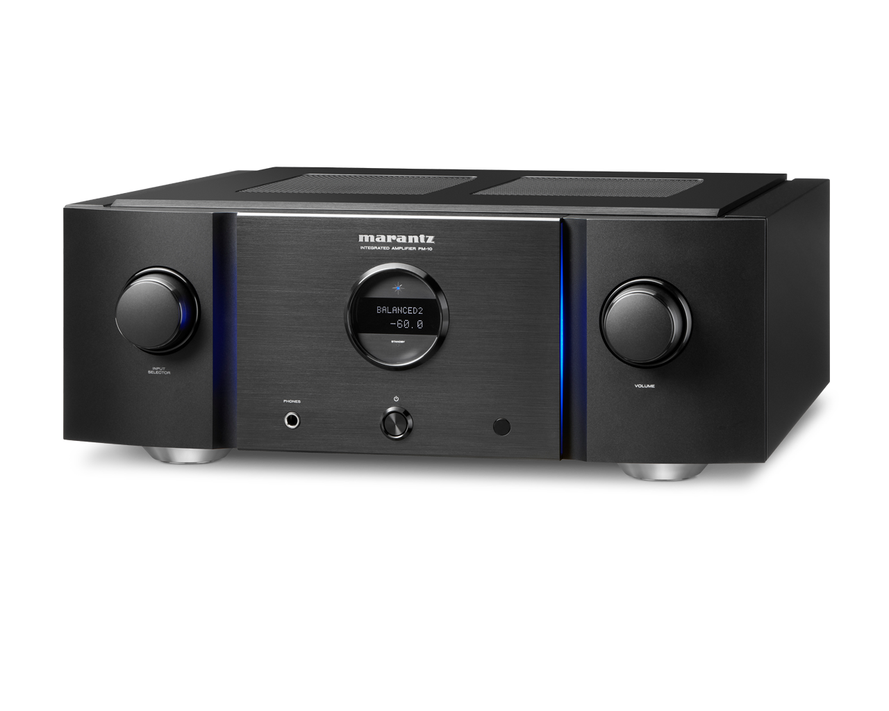 Marantz PM-10 v černém provedení v pohledu zešikma