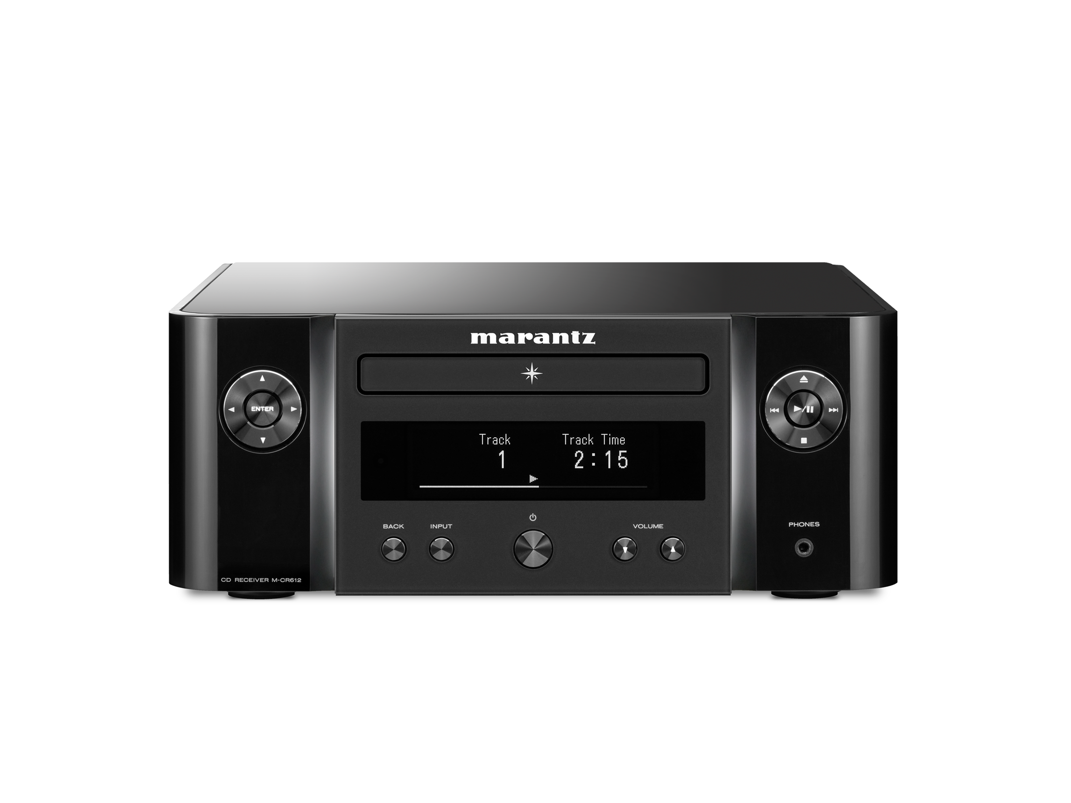 Čelní pohled na černý Marantz Melody X s displejem a ovládáním