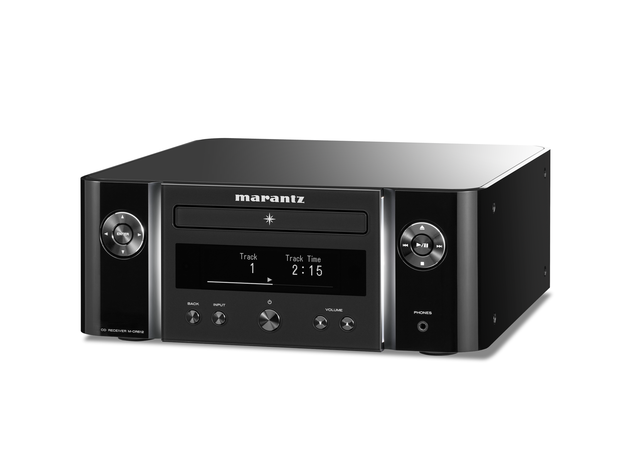 Marantz Melody X v černém lesklém provedení v pohledu z boku