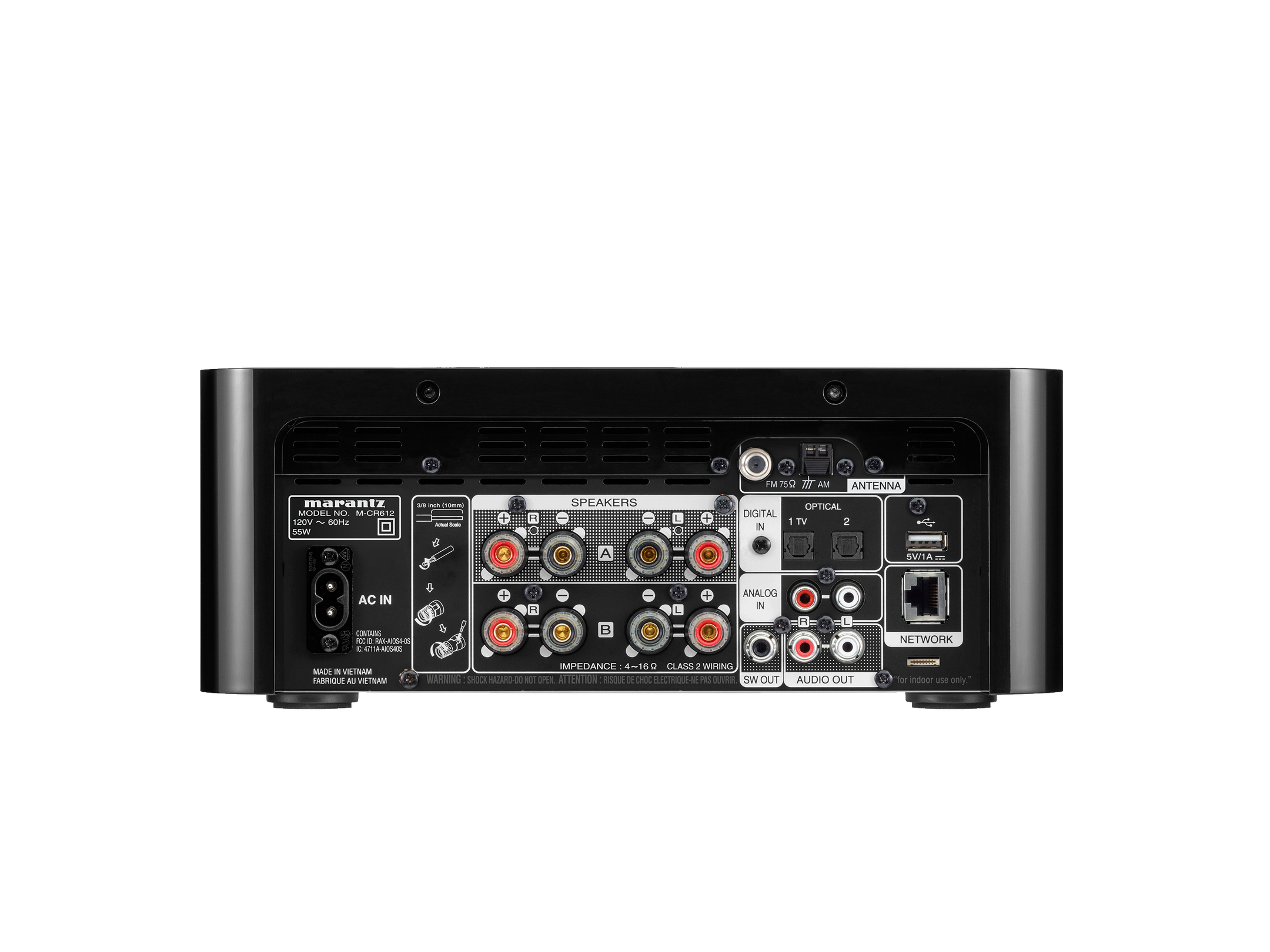 Zadní panel Marantz Melody X s reproduktorovými svorkami a vstupy