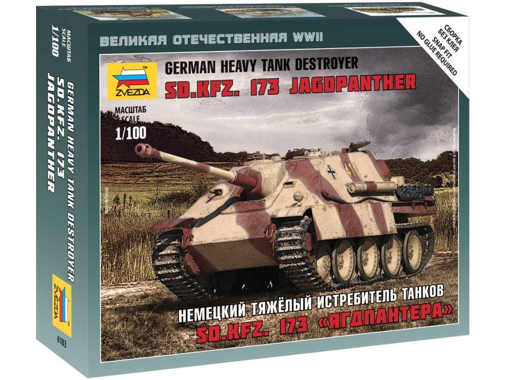 Zvezda - Sd.Kfz.173 Jagdpanther, Wehrmacht, Wargames (WWII) 6183, 1/100 - Vojenskemodely.cz - Sběratelské modely tanků a letadel