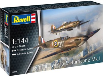 Revell - Supermarine Spitfire Mk.Ia & Hawker Hurricane Mk.I, Plastic ModelKit letadlo 03771, 1/144